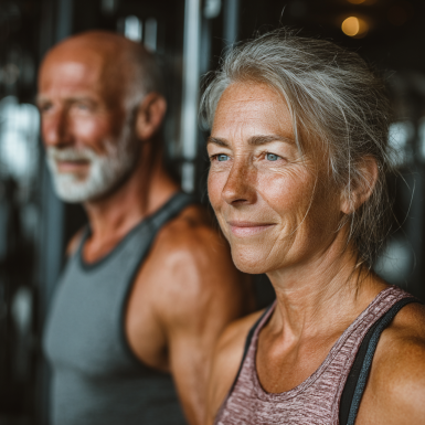 Група людей зрілого віку на заняттях йогою